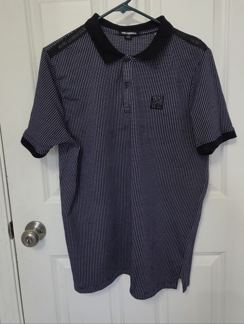 Karl Lagerfeld ParisMen's Jacquard Polo Shirt with Logo Tape Blue/white Size L